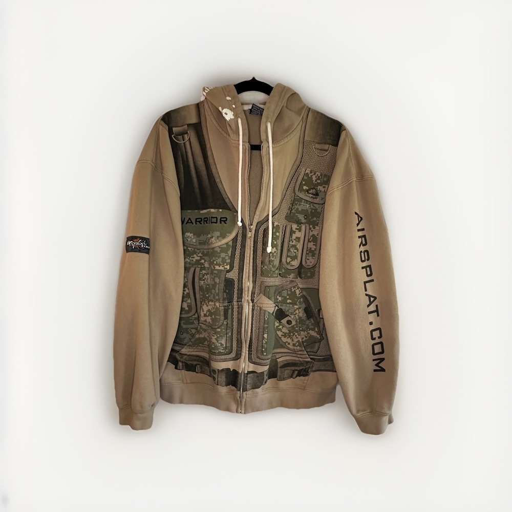AirSplat Warrior Hoodie XL Tan Camo Full Zip‎ Tactical Airsoft Sweatshirt Rare